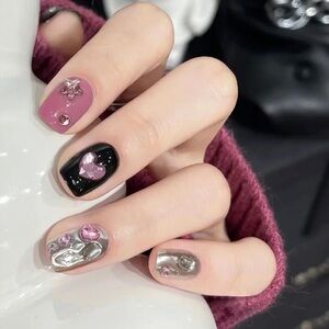 Elegant Pink and Black Nail Art Set